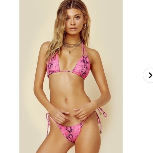 Indah Free People Viper Pink Shell Embellished Noelani Pink Bikini Set S - Picture 3 of 8